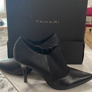 Womens Tahari •Bea• Snake-Embossed Leather Bootie - Black